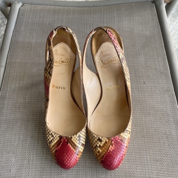 Christian Louboutin Snakeskin Snake Heels Slingback Pumps - Picture 3 of 9